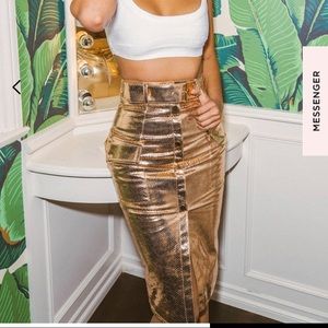 House Of CB TEXTURED GOLD VEGAN LEATHER SKIRT